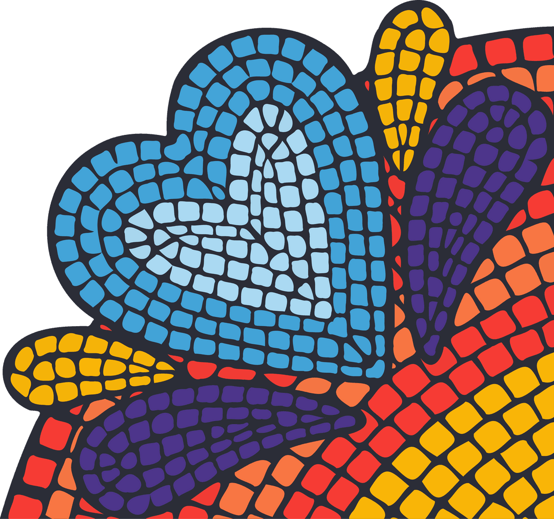 Vibrant Mosaic Heart with Artistic Petals on Transparent Background