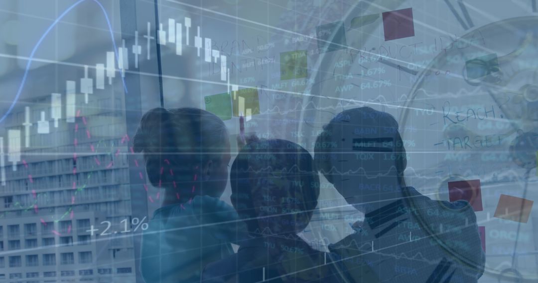 Business Team Analyzing Financial Data and Graphs with Clock Overlay