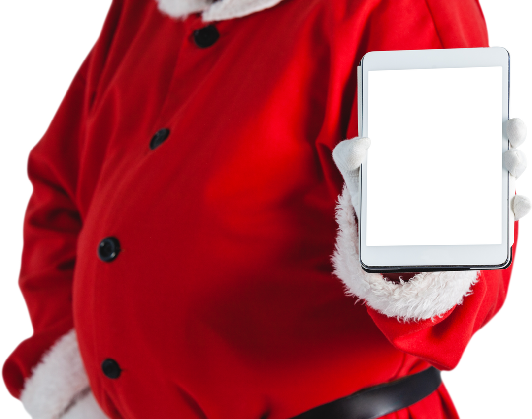 Santa Claus Holding Tablet Computer with Transparent Screen - Download Free Stock Images Pikwizard.com