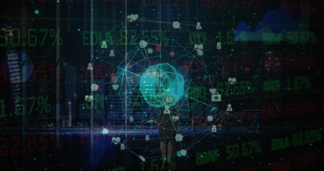 Digital Interface with Businesswoman and Global Networking