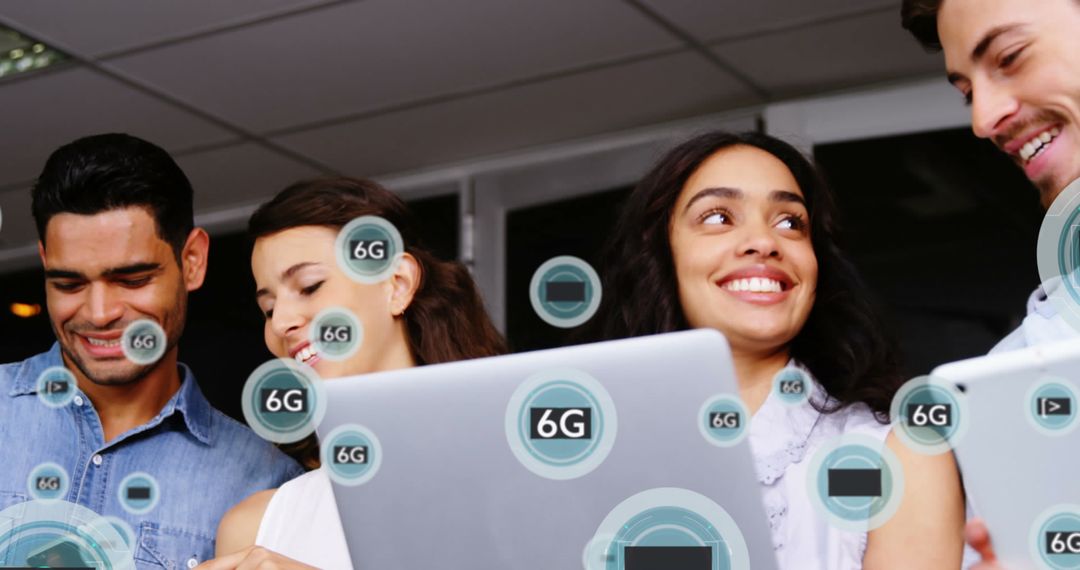 Diverse Professionals Enjoying Advances in 6G Technology Concept