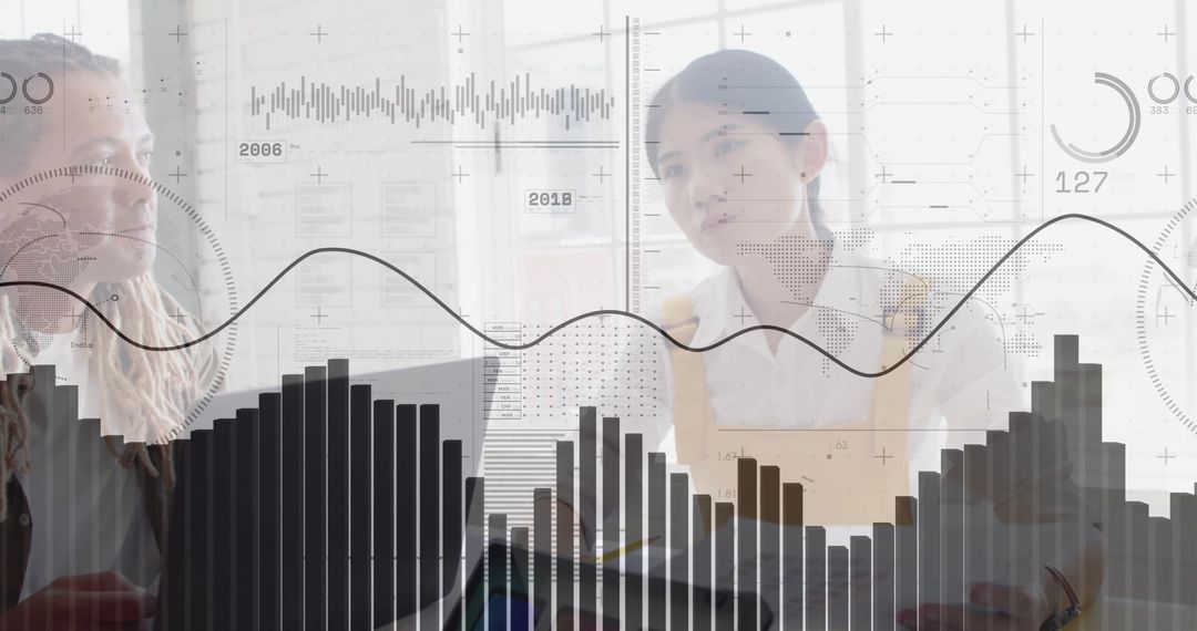 Professionals Collaborating with Virtual Data Analytics Tools