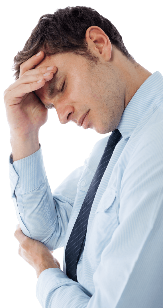Worried Caucasian Businessman in Thought on Transparent Background