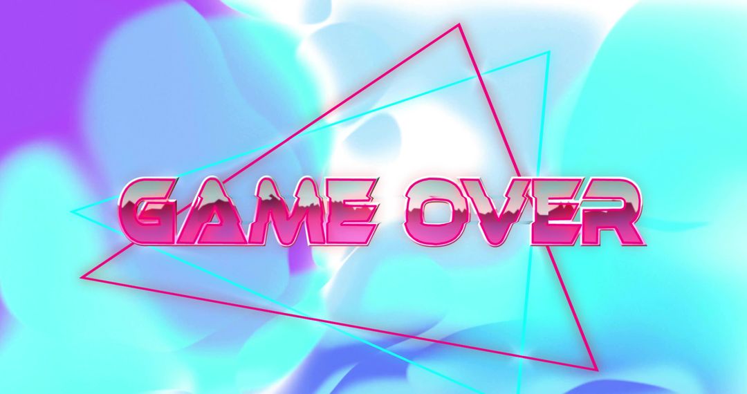 Neon Game Over Banner with Pink Chrome Text and Cyan Triangles Synthwave Retro Vibes