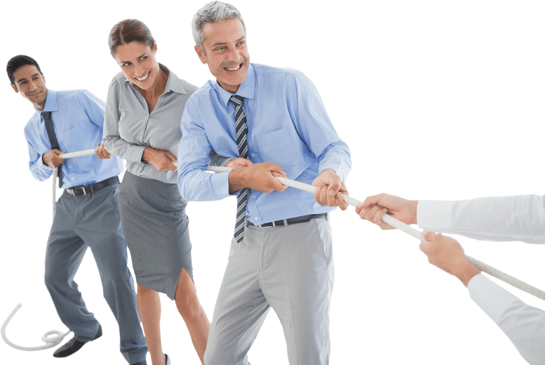 Transparent Business Team Engaged in Friendly Tug of War