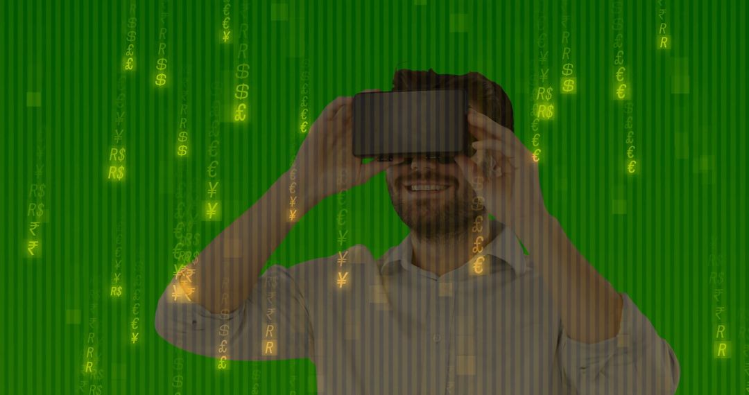 Virtual Reality Crypto Trader Engaged in Futuristic Finance World