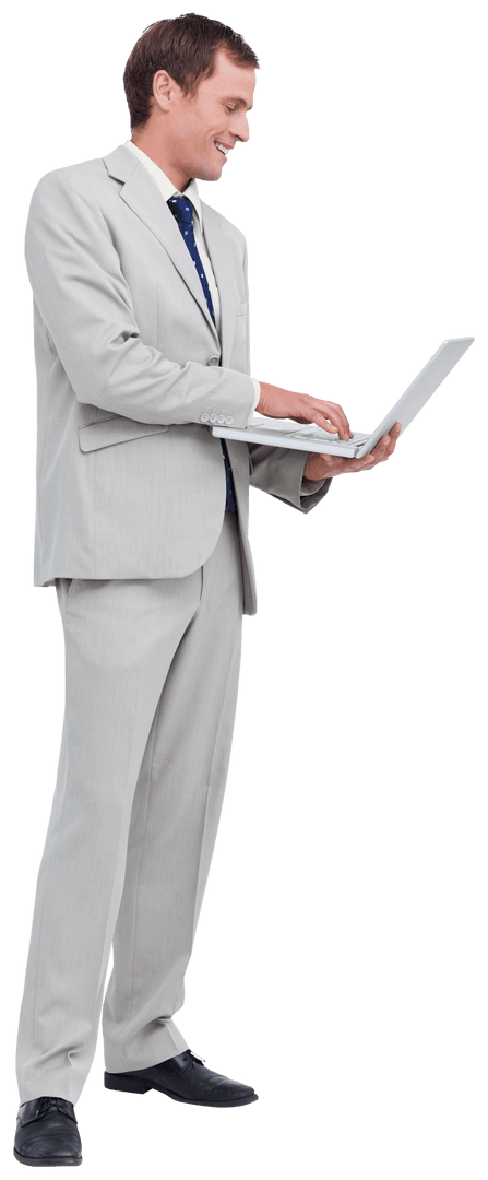 Transparent View Businessman Discussing Work on Laptop
