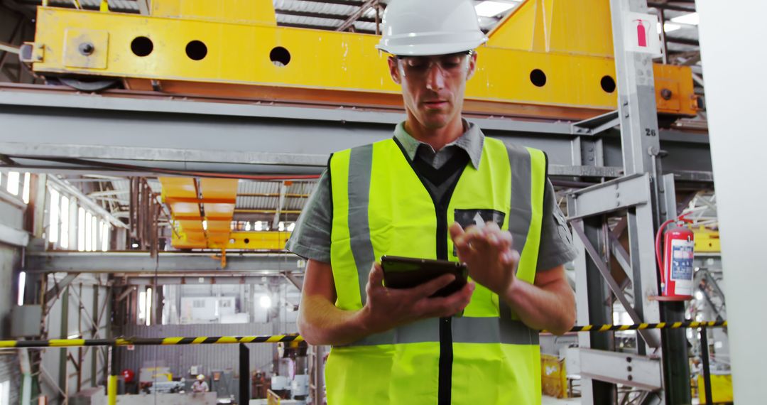 Engineer Using Tablet in Industrial Factory - Free Images, Stock Photos and Pictures on Pikwizard.com