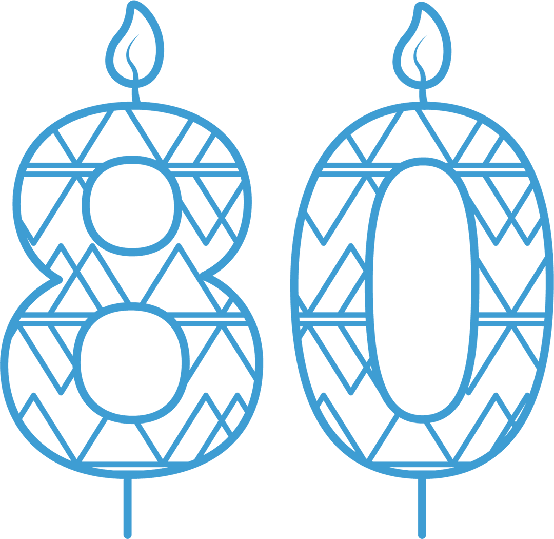 Blue Geometric Number 80 with Flames on Transparent Background