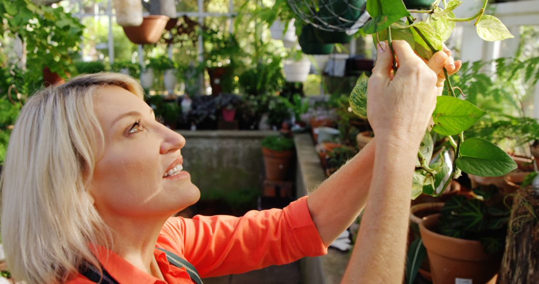 Woman Tending Plants in Greenhouse - Free Images, Stock Photos and Pictures on Pikwizard.com