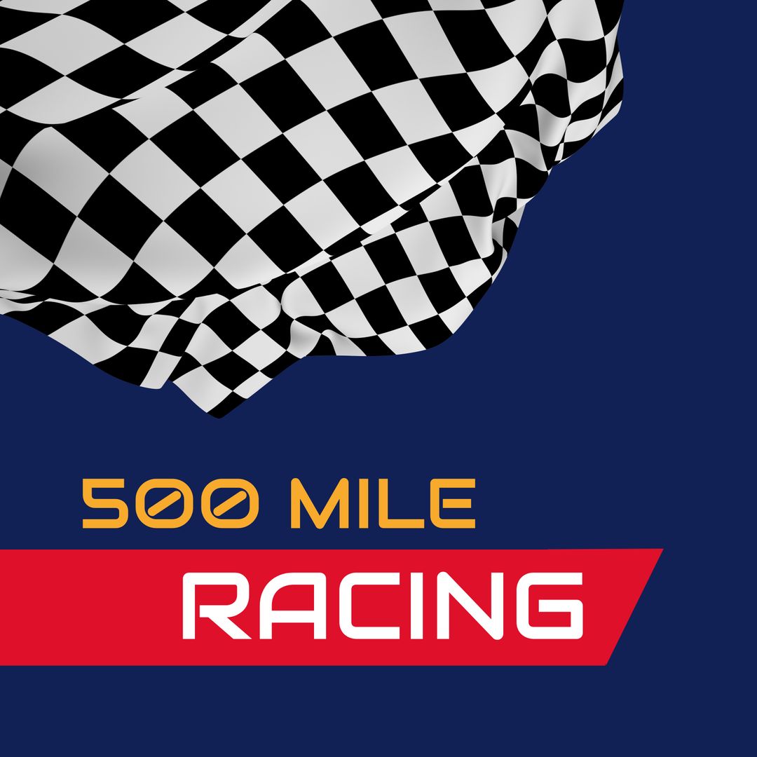 Checkered Flag with 500 Mile Racing Text on Blue Background