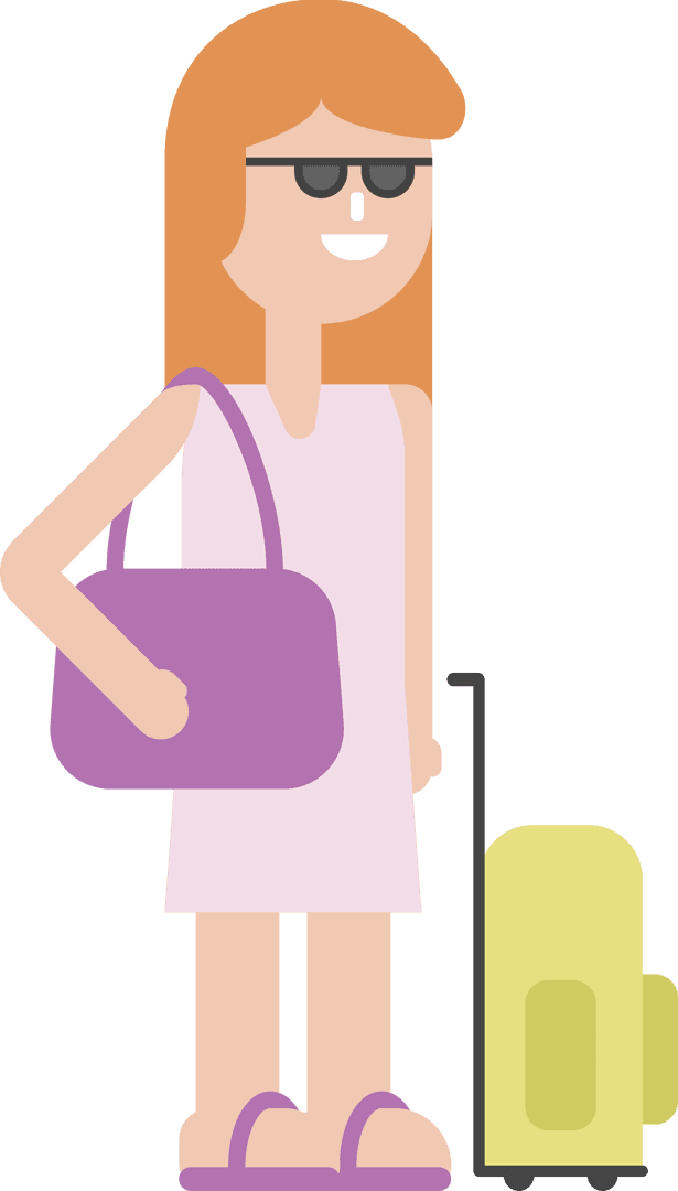 Smiling Woman With Luggage Ready for Travel on Transparent Background