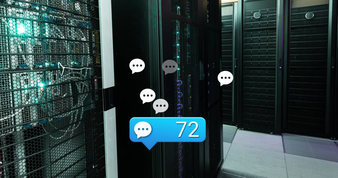 Server Room with Digital Message Notifications