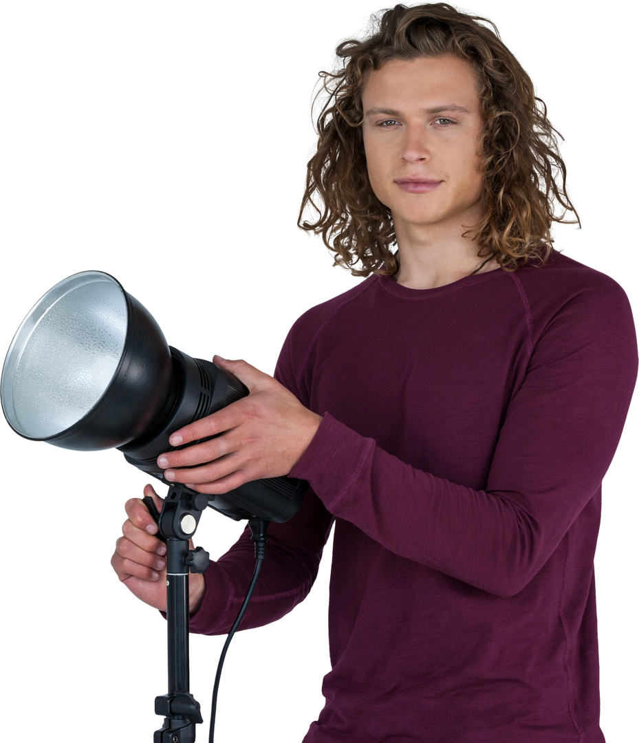 Confident Young Photographer Holding Professional Focus Light Transparent Background - Download Free Stock Images Pikwizard.com