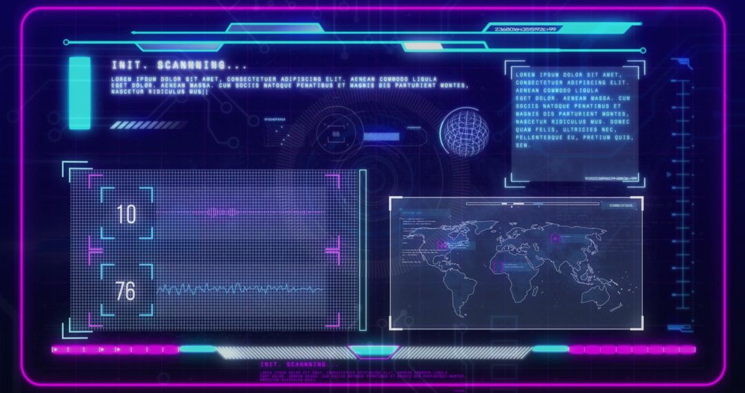 Digital Interface with World Map and Data Diagrams