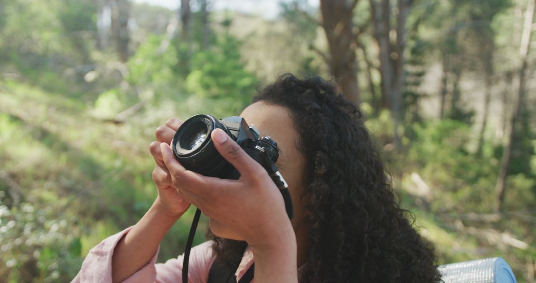 Woman Photographing Nature with Camera in Forest - Free Images, Stock Photos and Pictures on Pikwizard.com