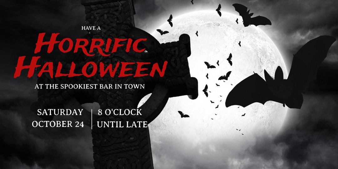 Spooky Halloween Event Invitation with Full Moon and Bats