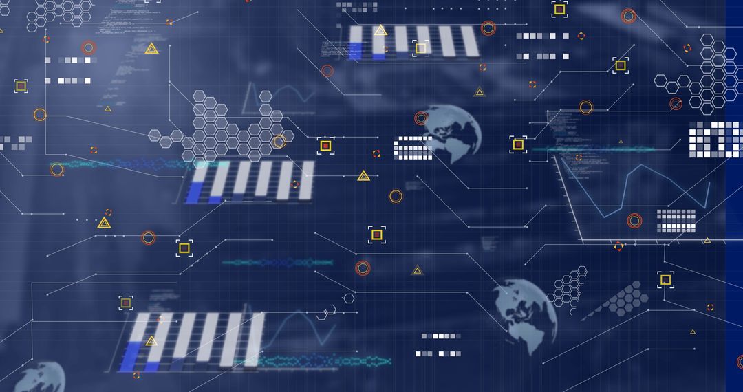 Digital Data Processing Overlay on Futuristic Background