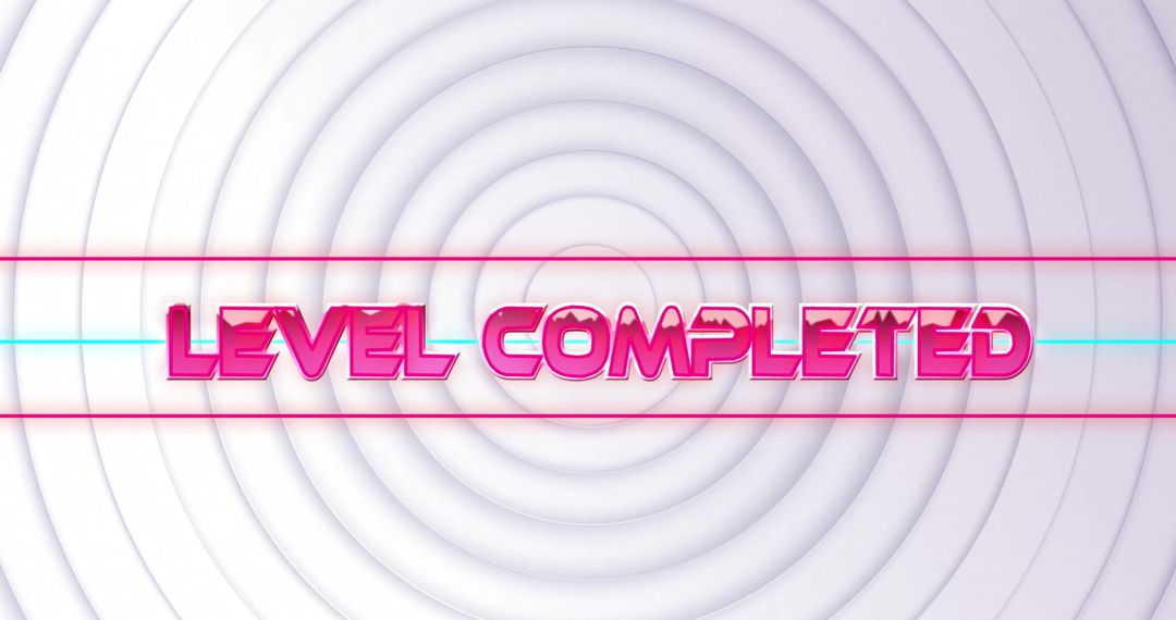 Retro Level Completed Text on Abstract White Background