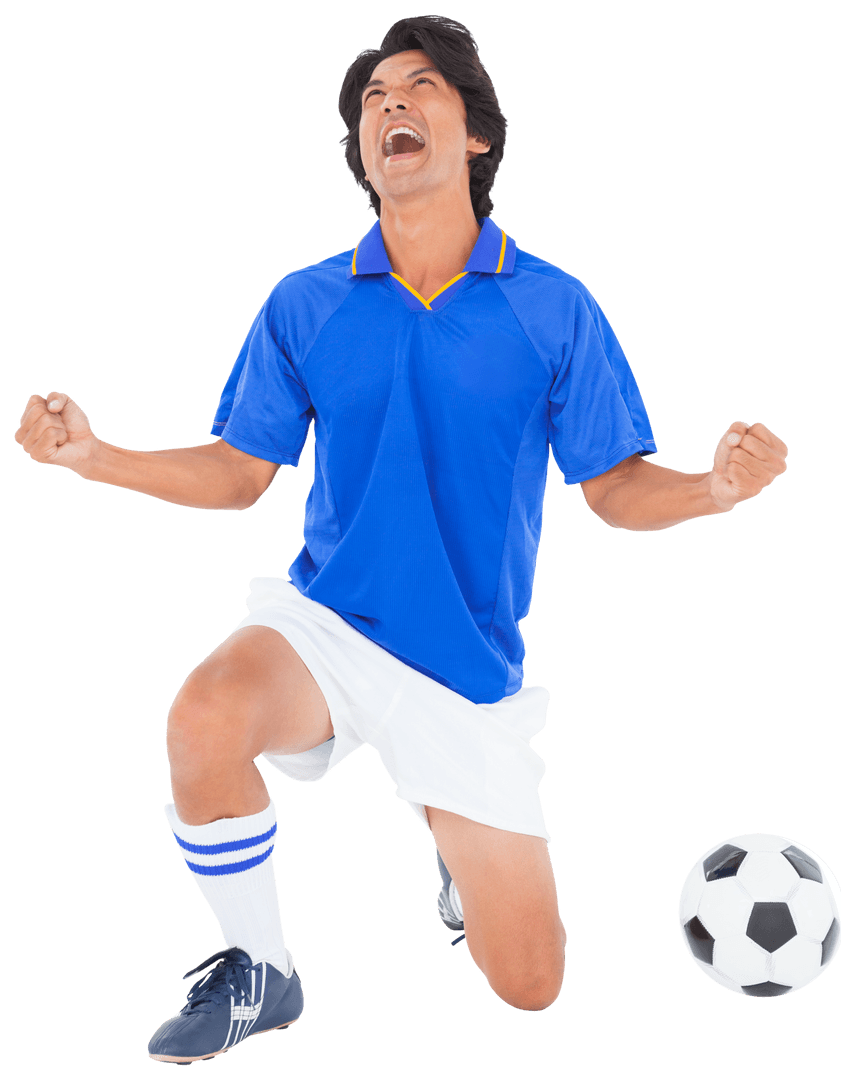 Elated Soccer Player Celebrating Victory with Transparent Background