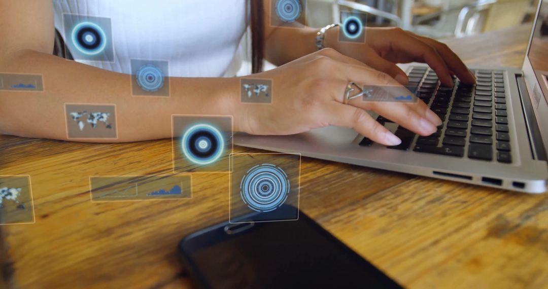 Businesswoman Using Laptop with Digital Tracking Analytics