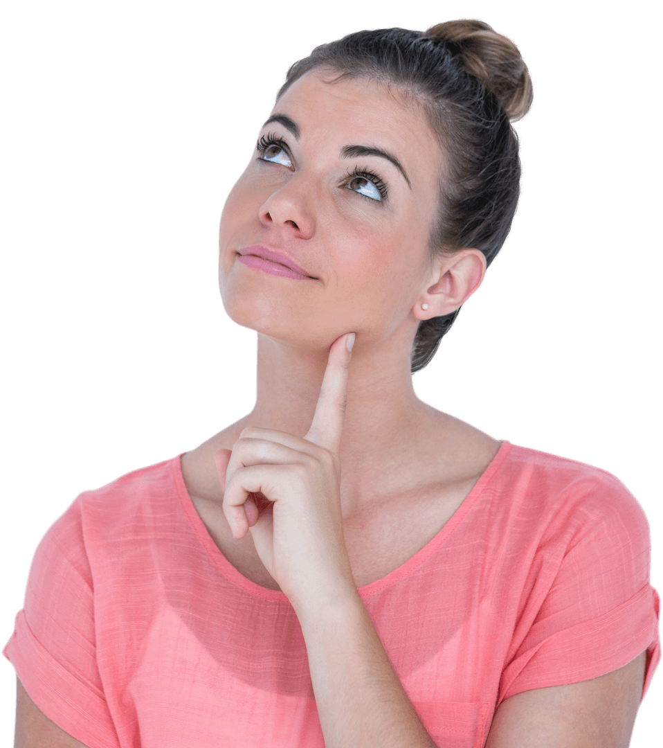 Thoughtful Woman Contemplating Ideas with Transparent Background