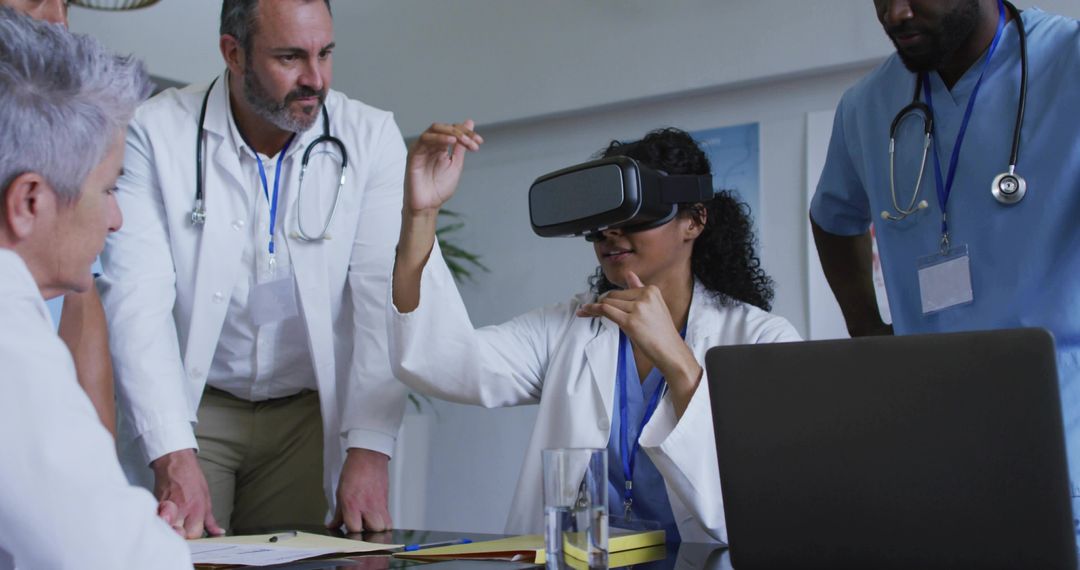 Medical team using virtual reality for clinical training and collaborative simulation