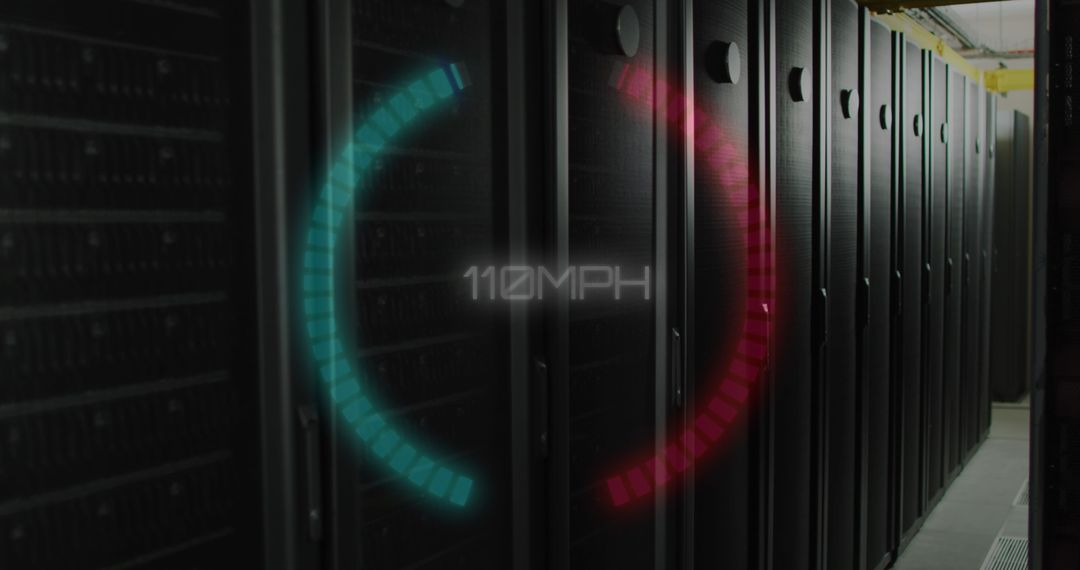 Digital Speed Gauge Over High-Tech Servers