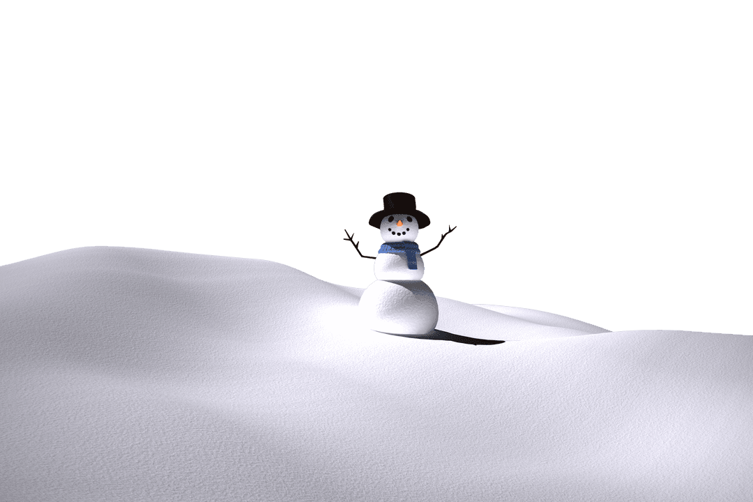 Snowman on Snowy Hill Isolated on Transparent Background