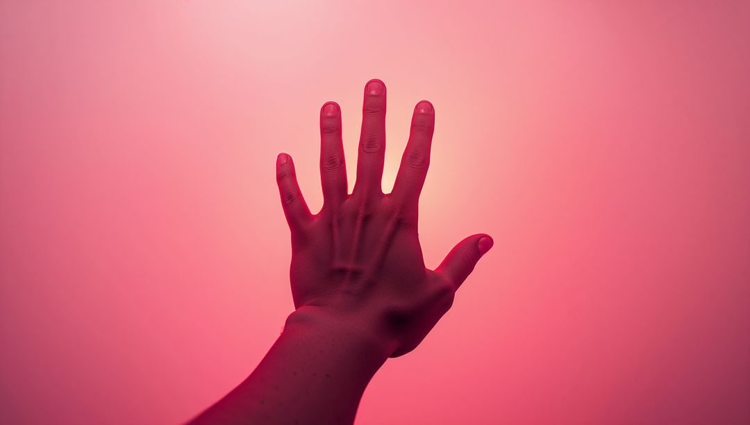 Hand Reaching Towards Gradient Backdrop in Pink Hue
