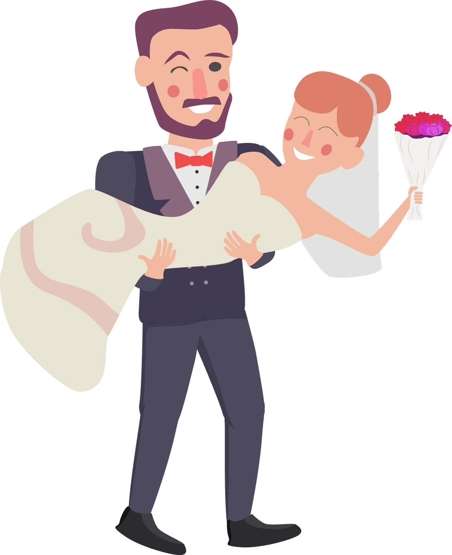 Groom Lifting Bride Illustration with Transparent Background