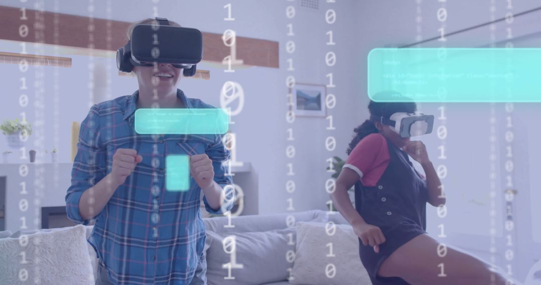 Enthusiastic Women Embracing Virtual Reality Technology