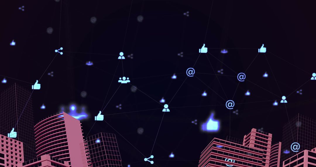 Futuristic Cityscape with Digital Communication Network Overlay