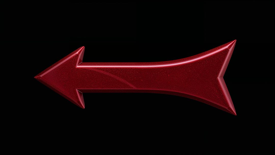 Shimmering Red 3D Arrow with Glitter Finish on Black Background