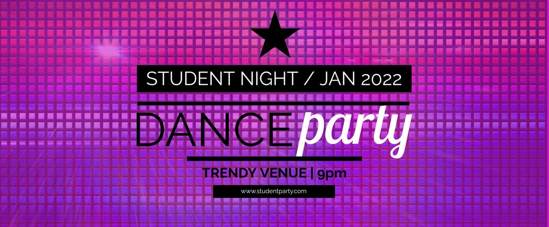 Vibrant Dance Party Flyer with Dynamic Purple Grid Background