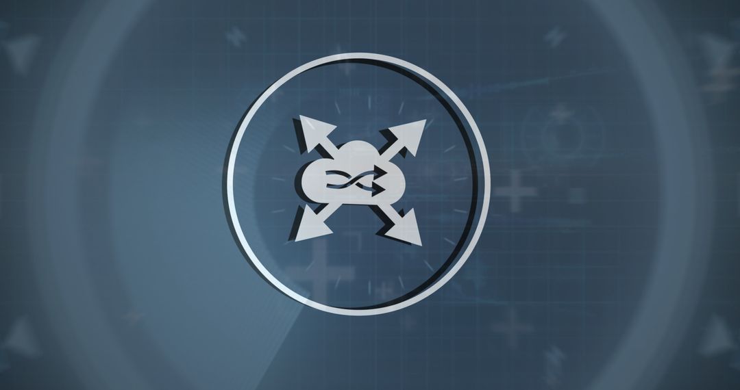 Digital Network Interface with Cloud and Arrows Icon on Blue Background