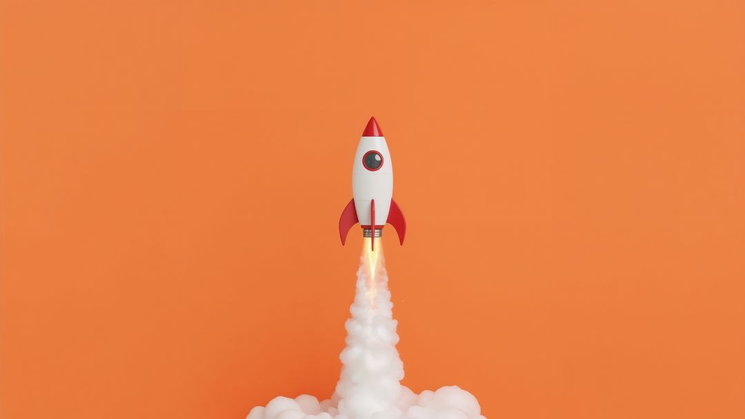 Red and White Rocket Launching Against Orange Background