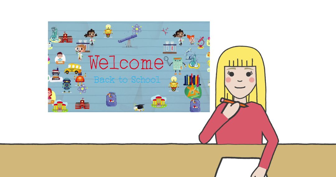 Smiling Student Holding Paper Near School Welcome Banner