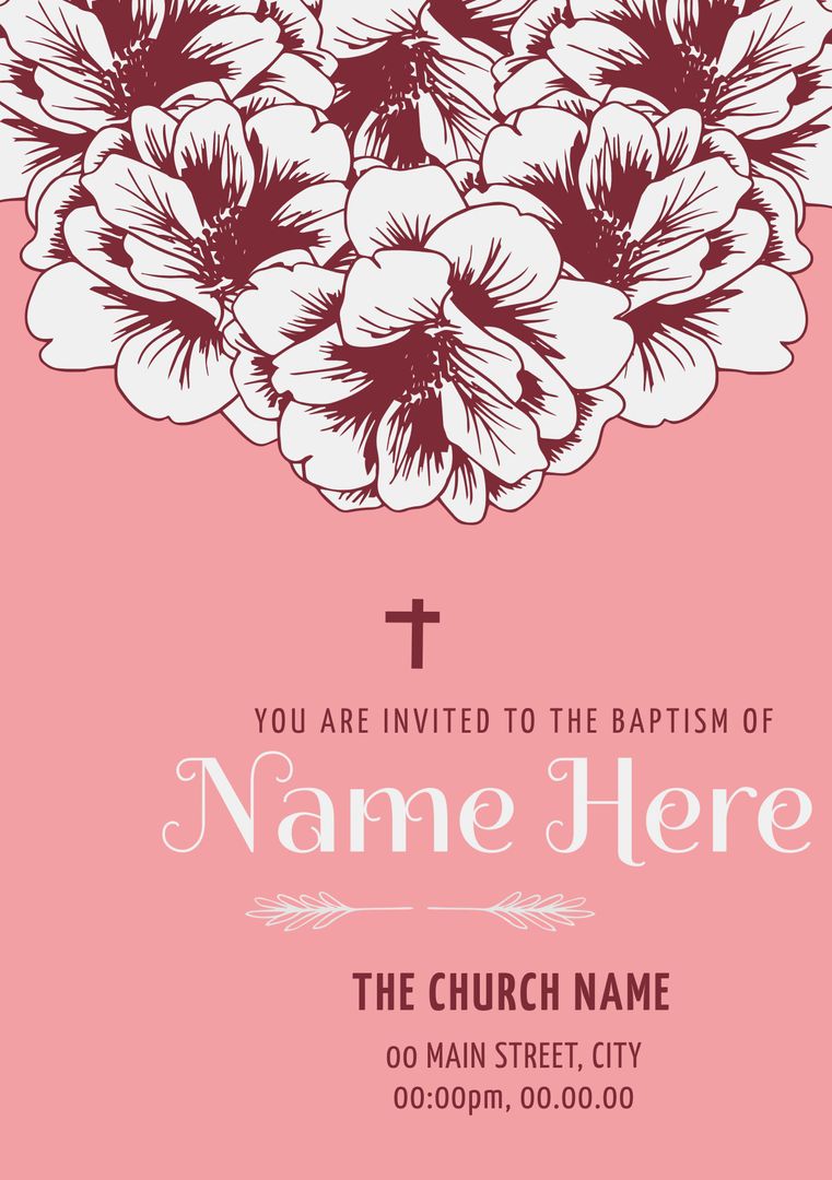 Baptism Invitation with Floral Design and Pink Background - Download Free Stock Templates Pikwizard.com
