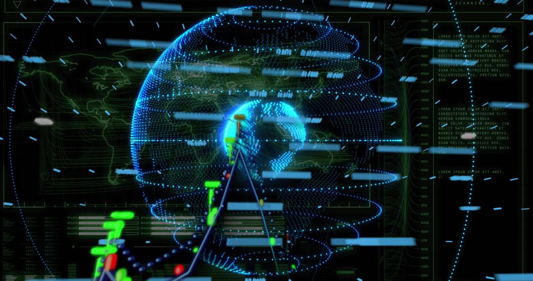Futuristic Digital Interface with Holographic Globe and Data Charts