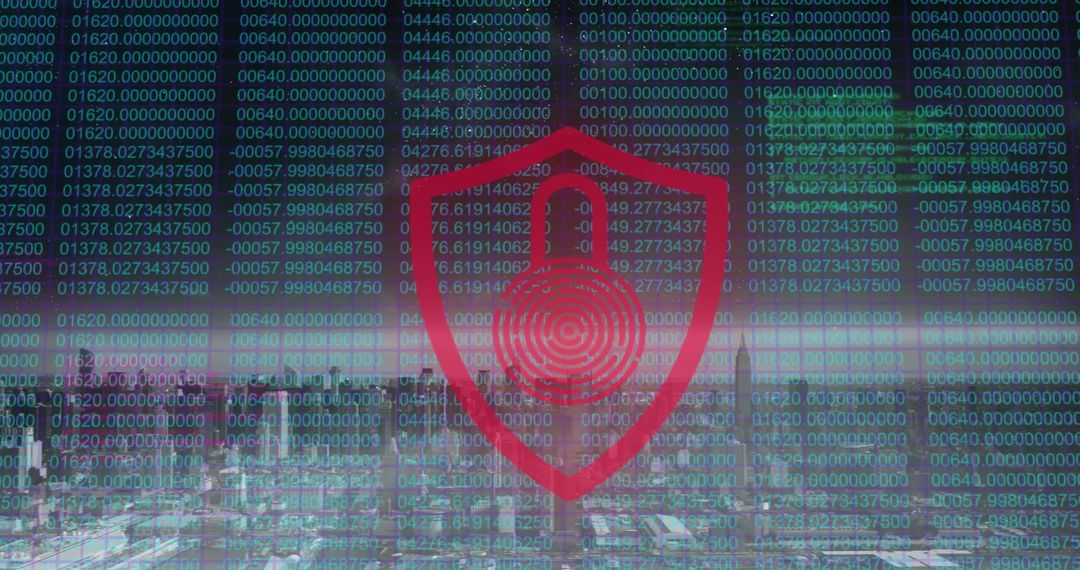 Cybersecurity Concept with Shield and Digital Data