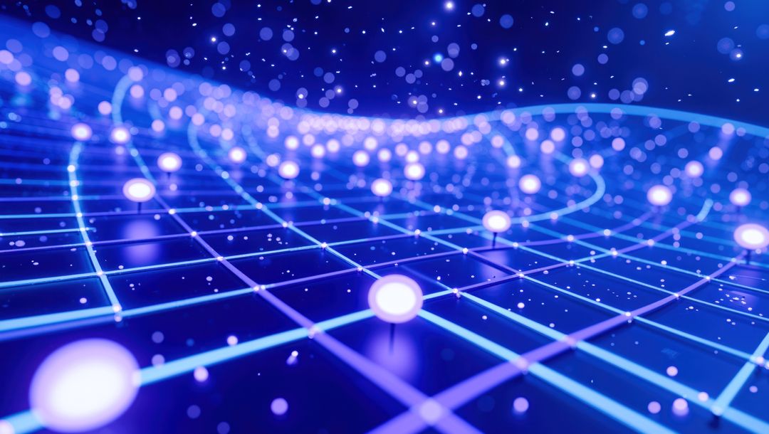 Futuristic Grid Illustration with Glowing Network Nodes