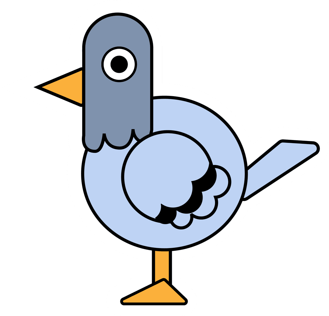 Colorful Cartoon Bird Silhouette on Transparent Background