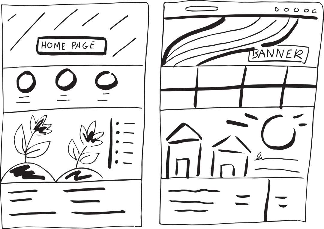 Transparent Nature Themed Website Wireframe in Black and White