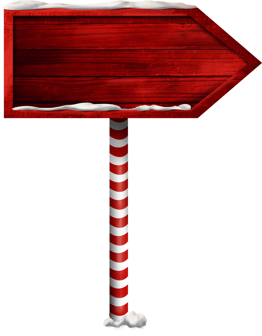 Transparent Red Arrow Signboard Covered in Snow for Winter Themes