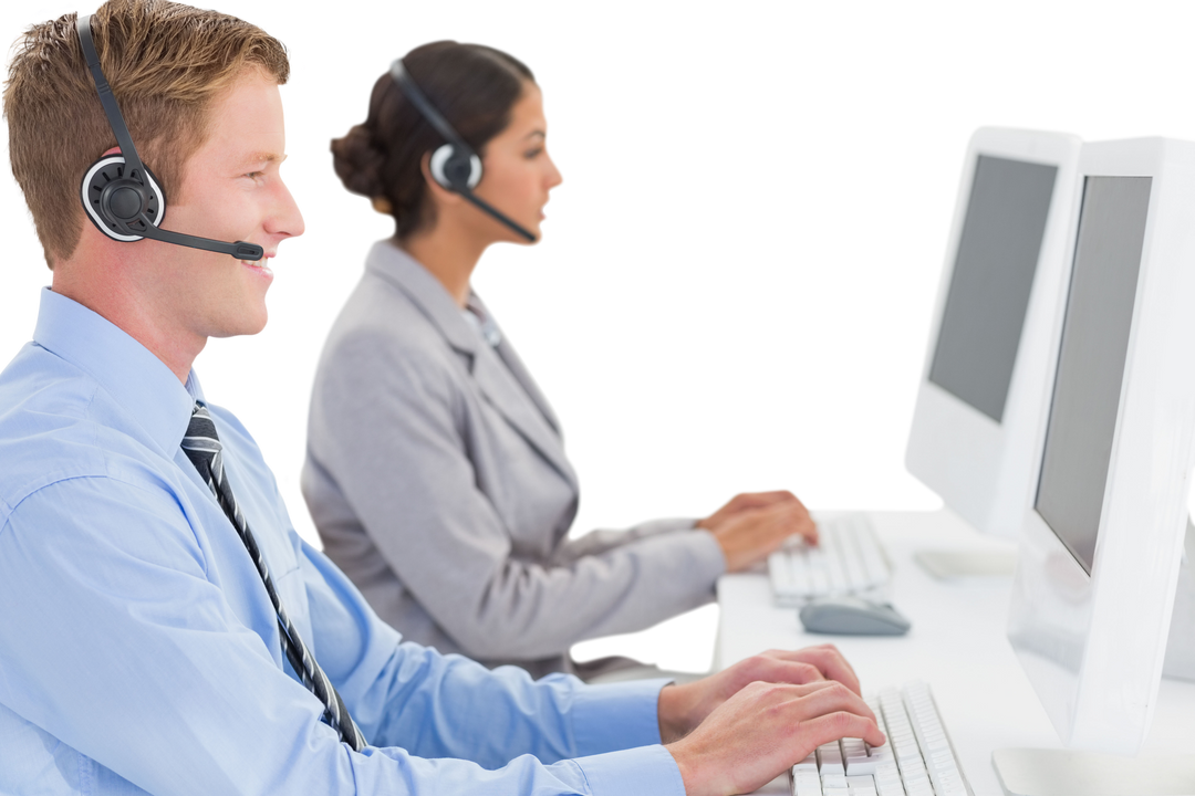 Business Professionals Using Computers in Transparent Call Center - Download Free Stock Images Pikwizard.com