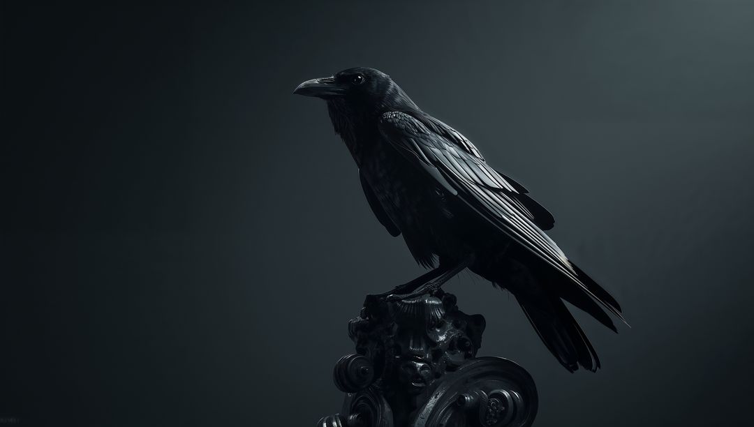 Glossy Raven Perching in Mysterious Gothic Atmosphere