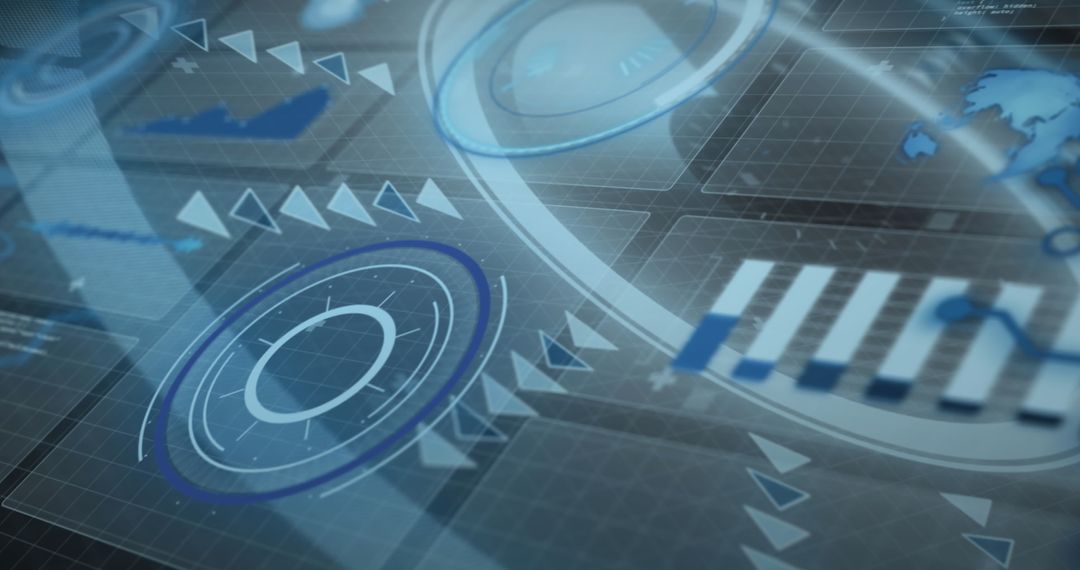 Futuristic Dashboard Interface with Data Visualizations and HUD Elements