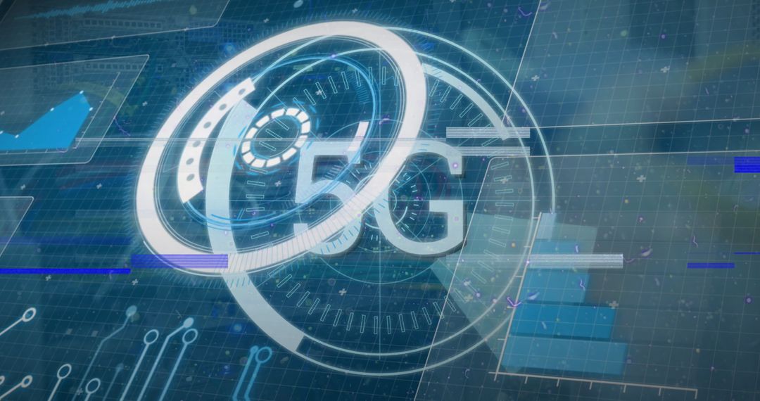 Futuristic 5G Network with Digital Overlay and Data Processing Graphics