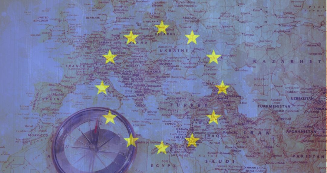 Compass and European Map with Highlighted Stars for Travel Inspiration